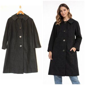 VTG Country Tweeds Cashmere Women's Jacket Black Coat Size M Winter 3/4 sleeve